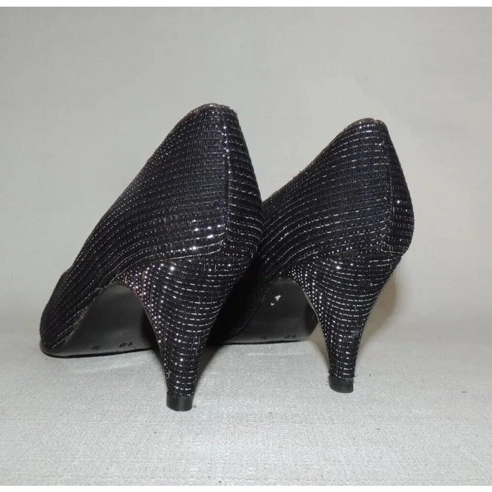 Pappagallo Pumps Women 10 N Black‎ Silver Metallic Italian Heels Evening Glam
